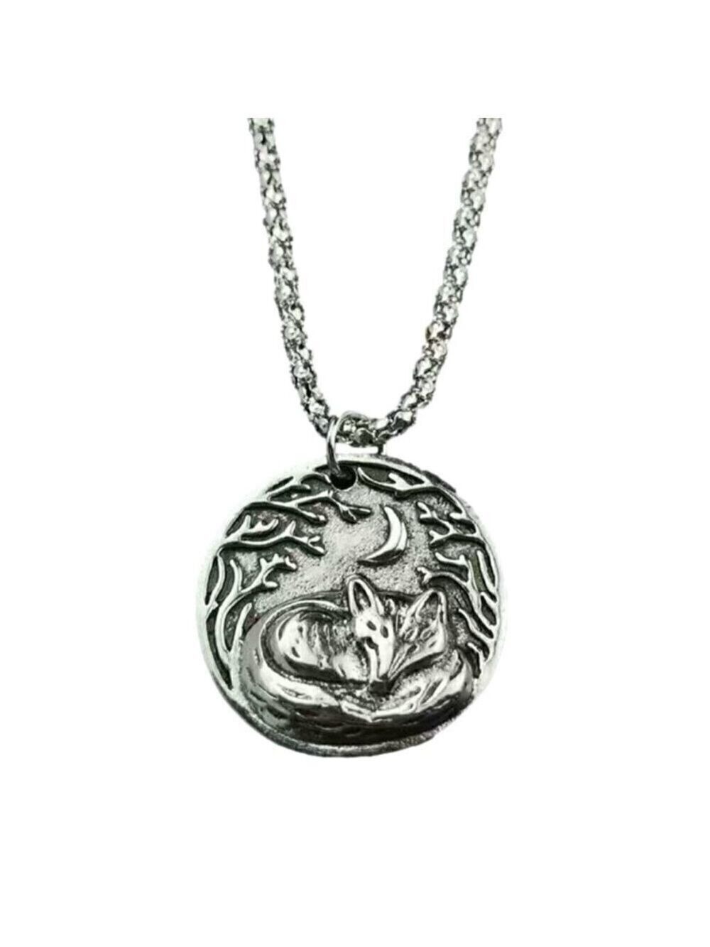 Sleeping Fox under the Moon Pendant and Necklace #1401 - Picture 3 of 11